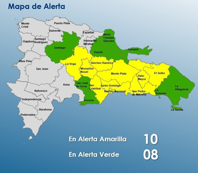 Vaguada Climática: Aumentan a 18 las Provincias y el DN en Estado de Alerta, según COE