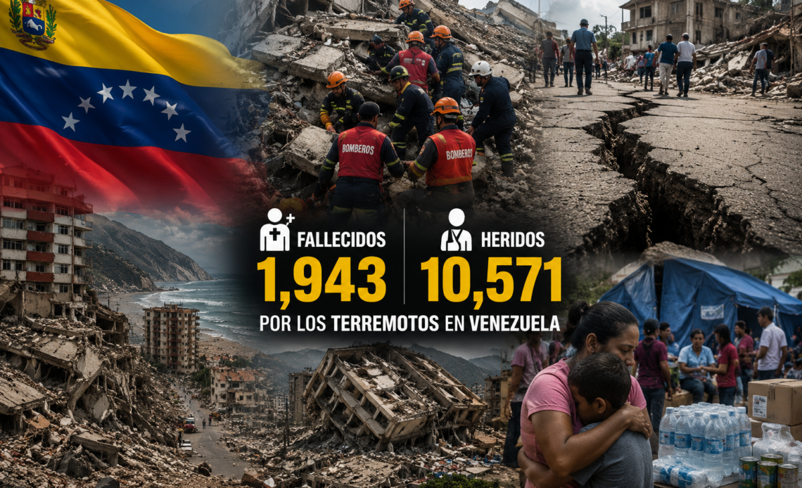 Aumenta a 1.943 la cifra de víctimas mortales y a 10.571 la de heridos tras sismos en Venezuela