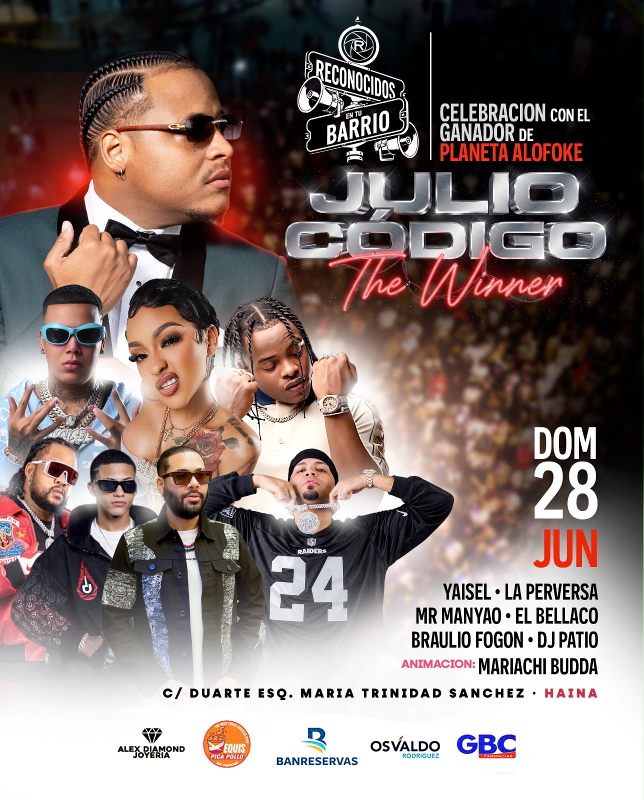 Julio Código, ganador de Planeta Alofoke, se presenta en concierto en Haina este domingo 28 de junio como parte de ''Reconocidos 