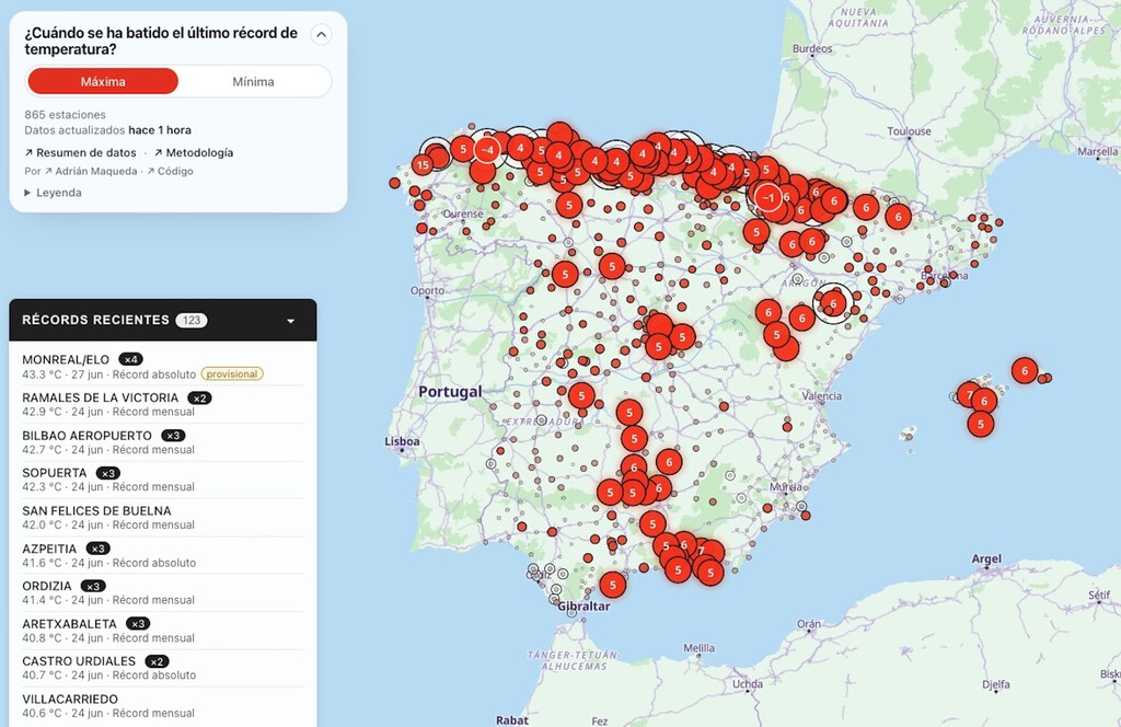 España ante veranos cada vez más cálidos: Un mapa interactivo de AEMET revela la frecuencia de récords de temperatura