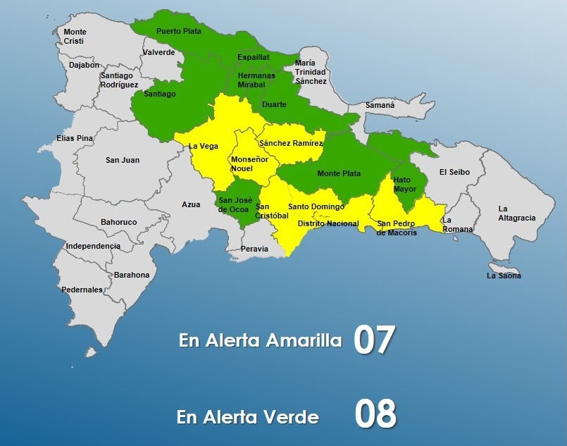 COE Incrementa Alerta Amarilla a Siete Zonas por Vaguada; Ocho Permanecen en Verde