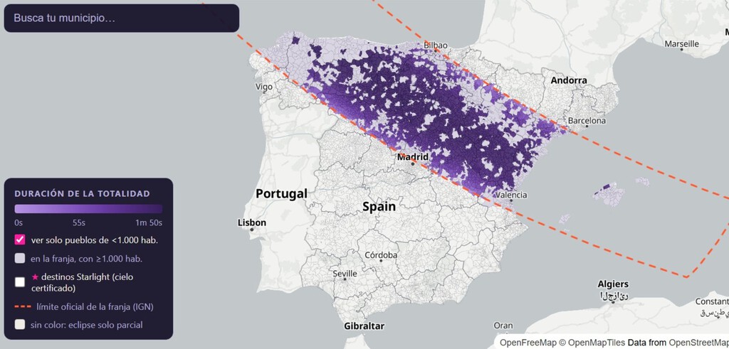 Guía Interactiva para el Eclipse Solar del 12 de Agosto: Duración y Visibilidad en España