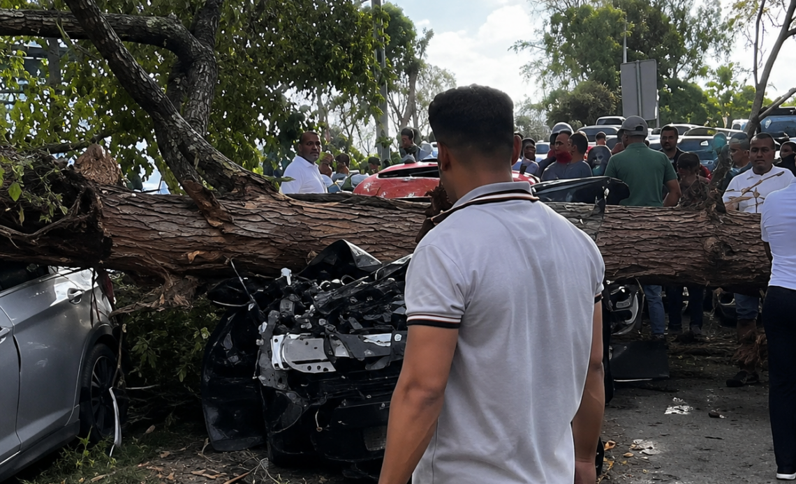 Cuatro Heridos y Vehículos Afectados por la Caída de un Árbol en la Autopista Las Américas