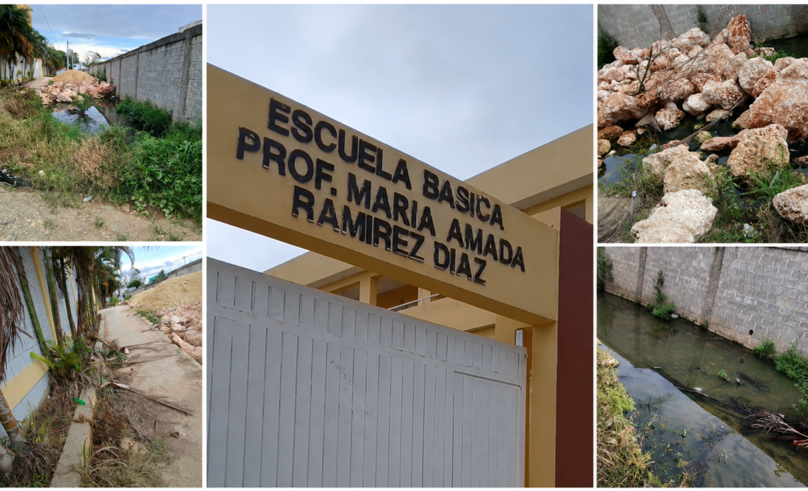 Reportan el mal estado de la entrada principal de la Escuela María Amada Ramírez Díaz en Manoguayabo