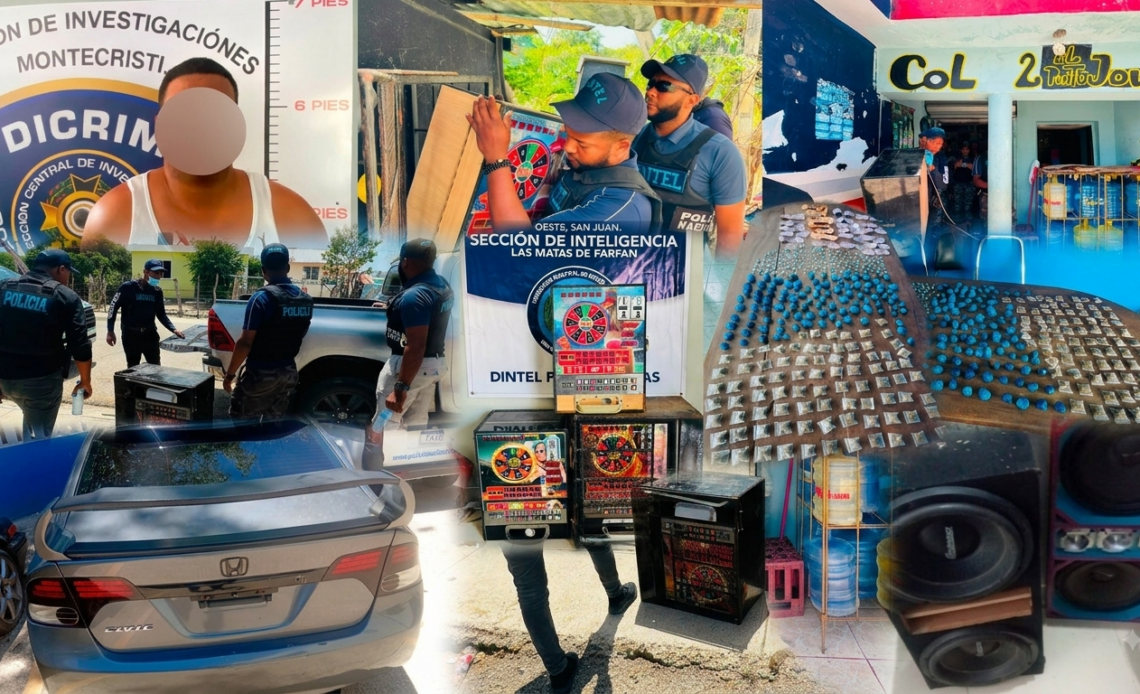La Policía Nacional informa sobre arrestos y decomisos de armas, drogas y máquinas tragamonedas en varias provincias