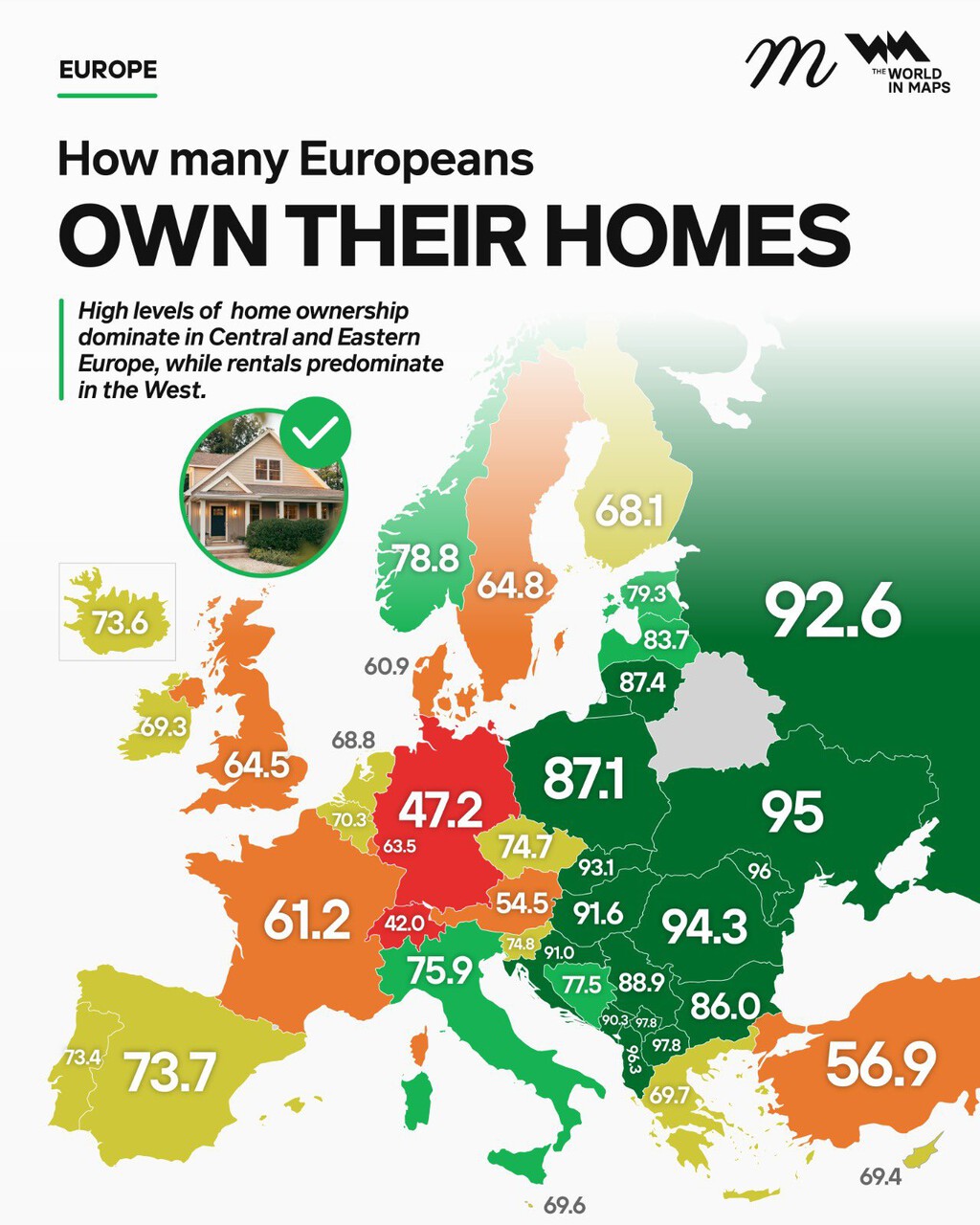 El mapa de la propiedad de vivienda en Europa: contrastes entre la posesión y el alquiler