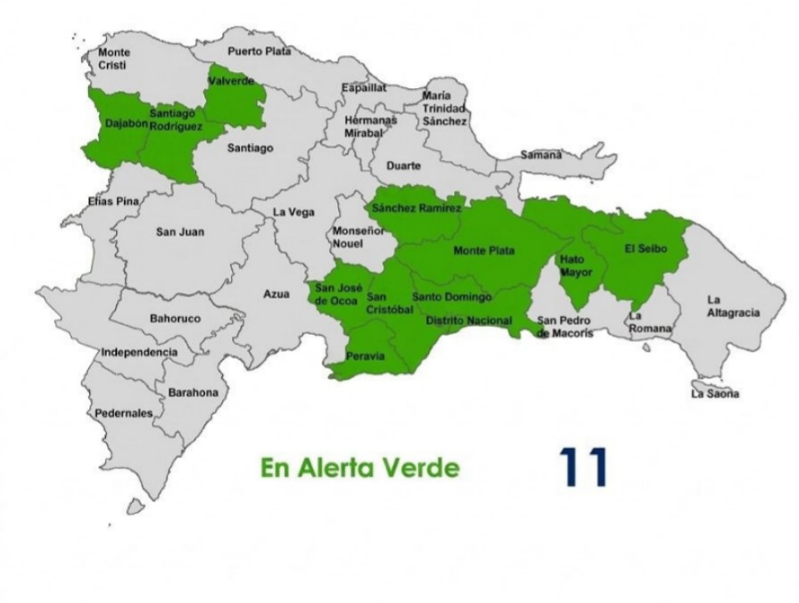 Reducen a Diez las Provincias y el Distrito Nacional en Alerta Verde por Vaguada
