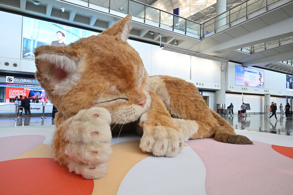 El Aeropuerto de Hong Kong Sorprende con un Gato Gigante Interactivo como Atracción Permanente