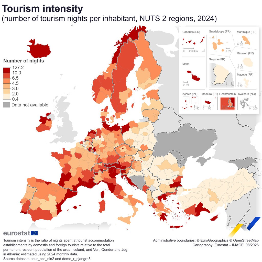 Europa registra un récord histórico de pernoctaciones turísticas en 2024, con España a la cabeza