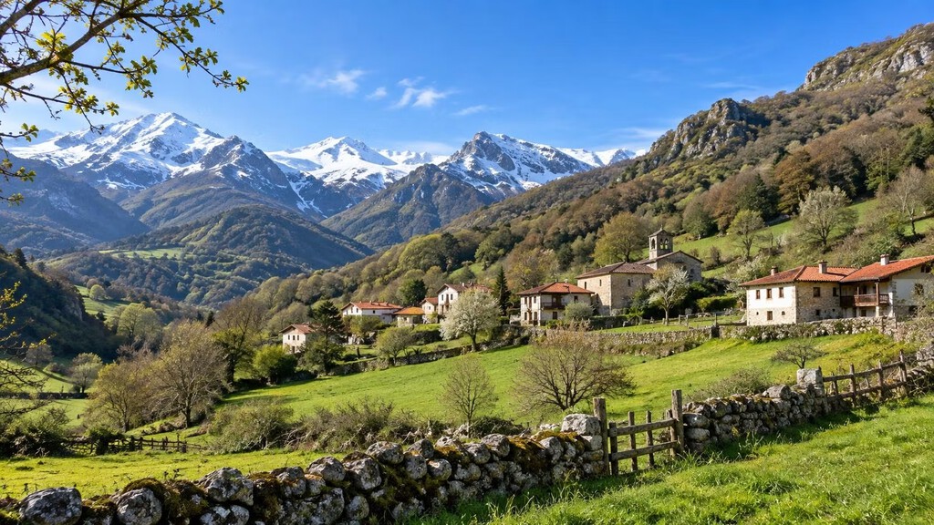 Pueblo completo en Asturias a la venta: 14 viviendas, iglesia y 770 hectáreas de terreno con fauna protegida
