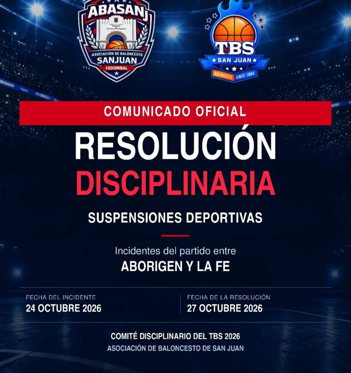 AbasanJ Sanciona a Aficionados por Disturbios en Partido del TBS 2026