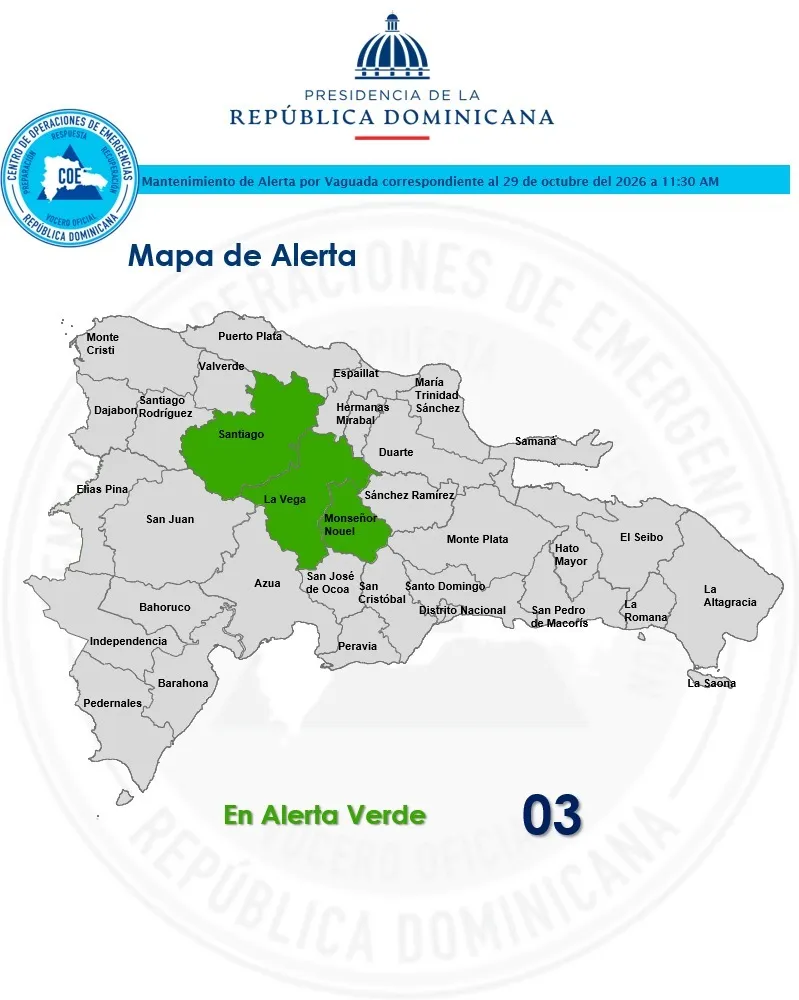 El COE Reduce a Tres las Provincias en Alerta Verde por Influencia de Vaguada